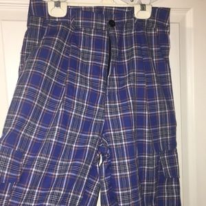 High Waisted Blue Plaid Pants